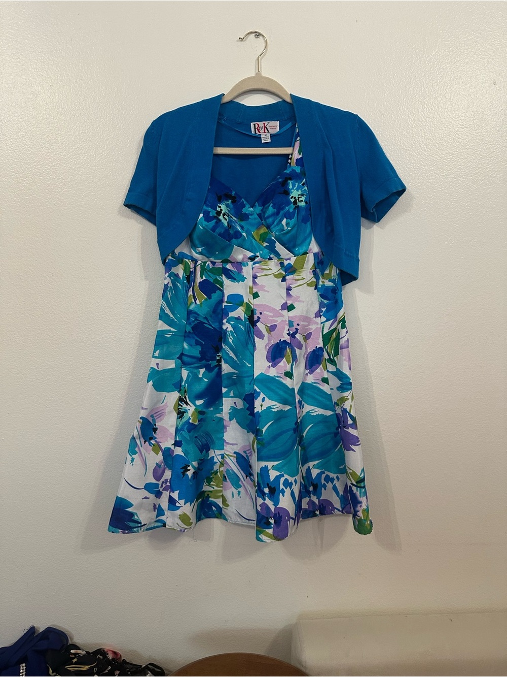 Blue Floral Fit-and-Flare Dress with Bolero